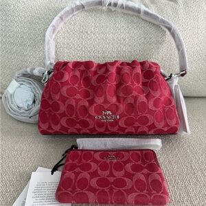 BNNW Faye Shoulder Bag & Corner Zip Wristlet in Denim Red🍒❤️